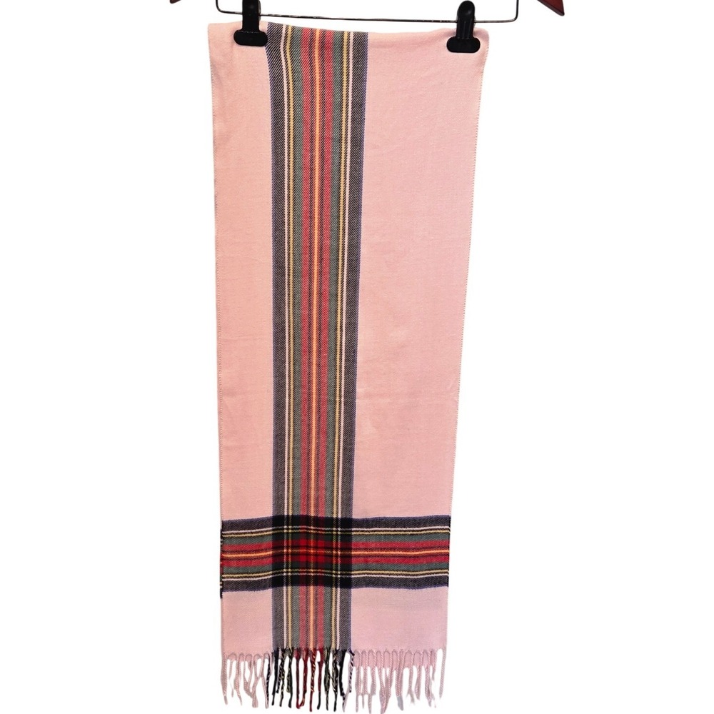Scotland 100% Cashmere Plaid Scarf Fringe Soft Pink Luxury Winter Preppy OS